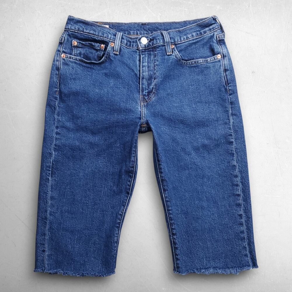 Levis 514 Straight Denim Cutoff Shorts Men 30 Blue Longline Baggy Jorts Skater